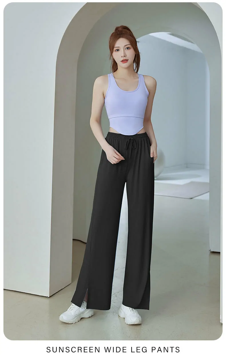 Cool-Touch UPF 50+ Wide Leg Pants – Fluid Draping with Side Slits for Sun Protection & Resort Wear - 图片 5