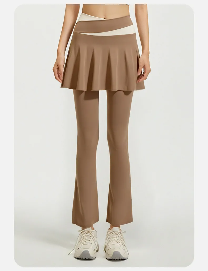 Color Block 2-in-1 Flared Leggings – High Waisted Sculpting Skort with Tummy Control for Yoga & Active Wear - 图片 5