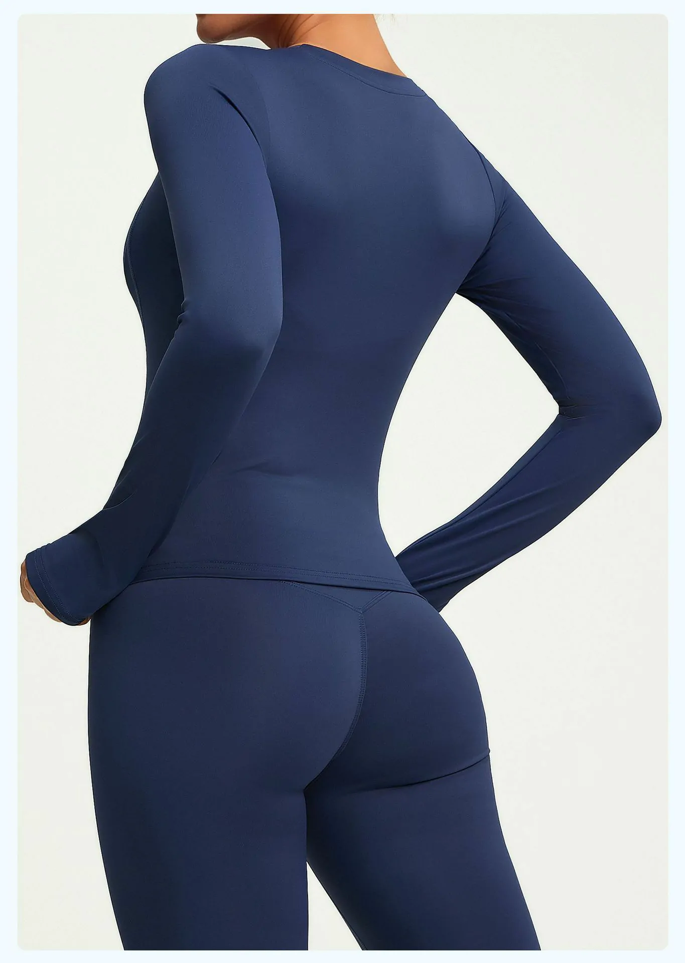 Slim-Fit Long Sleeve Workout Top – Solid Color Moisture-Wicking for Yoga, Running & Gym - 图片 3