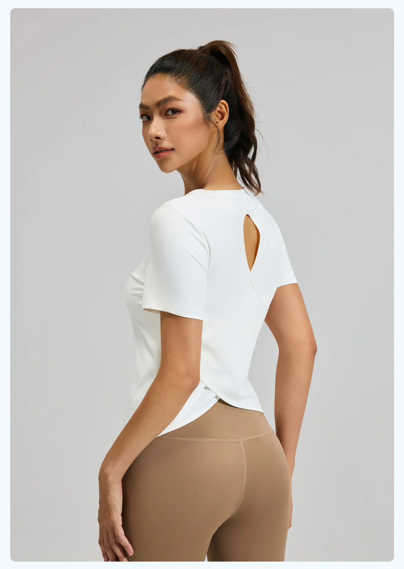 Open-Back Cross-Strap Workout Tee - Sculpted Back Design with Breathable Cotton for Yoga & Gym - 图片 3