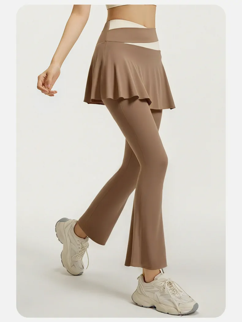 Color Block 2-in-1 Flared Leggings – High Waisted Sculpting Skort with Tummy Control for Yoga & Active Wear - 图片 6
