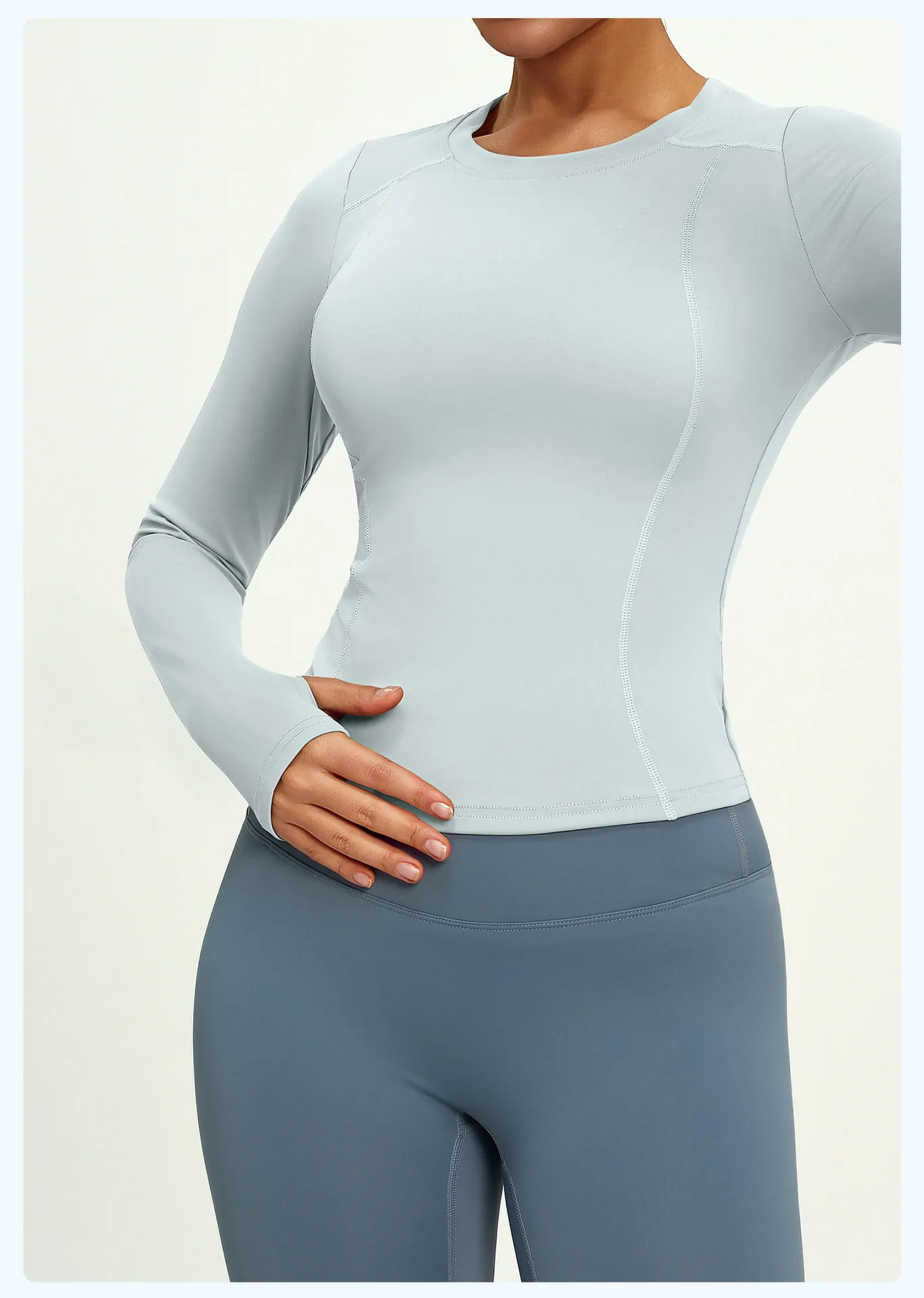 Slim-Fit Long Sleeve Workout Top – Solid Color Moisture-Wicking for Yoga, Running & Gym - 图片 4