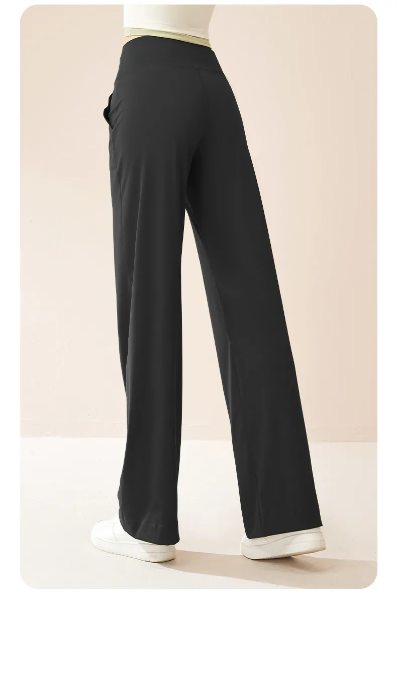 High-Waisted Wide-Leg Yoga Pants with Drawstring - Fluid Drape & Booty Lifting for Effortless Movement - 图片 12