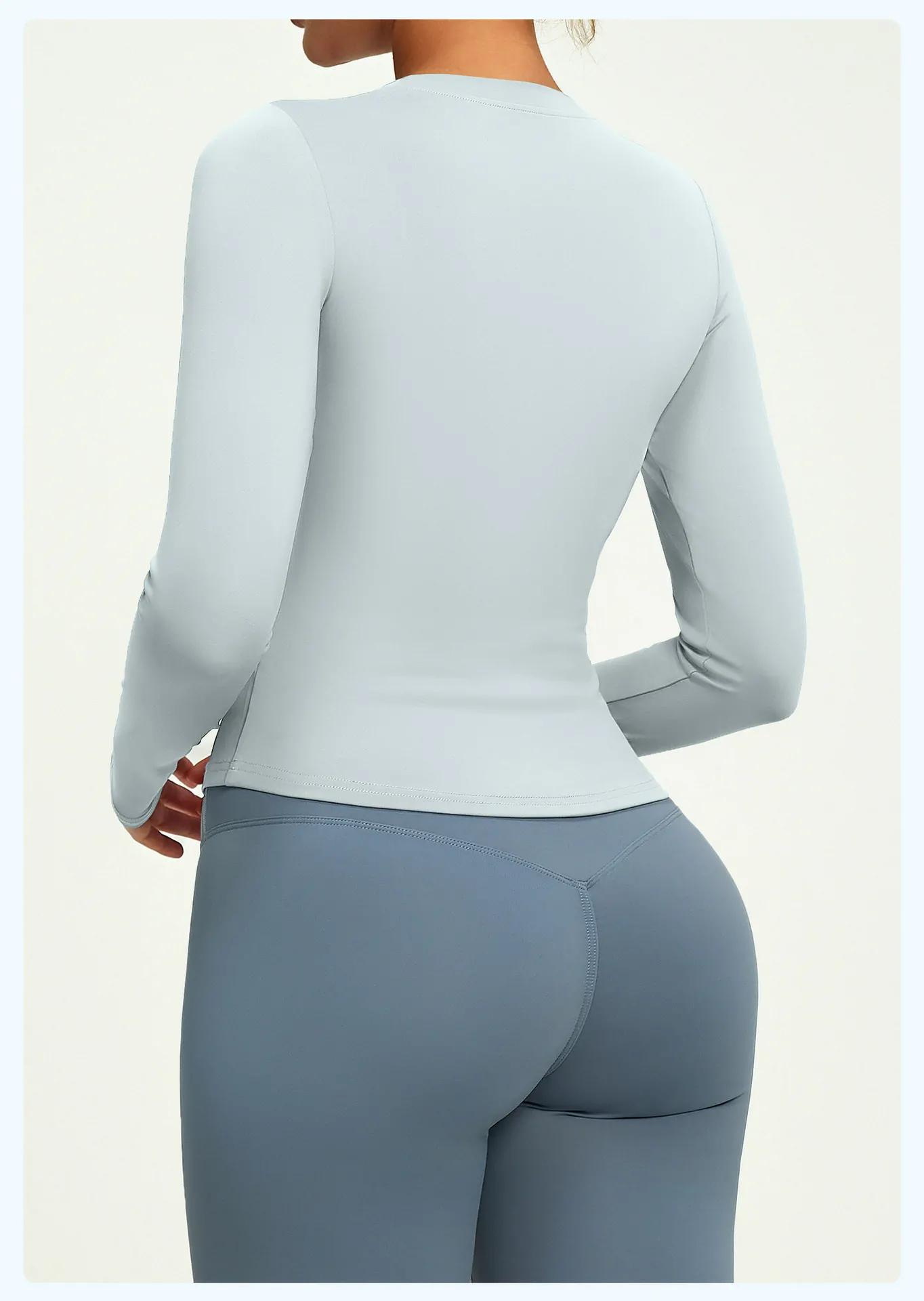 Slim-Fit Long Sleeve Workout Top – Solid Color Moisture-Wicking for Yoga, Running & Gym - 图片 5