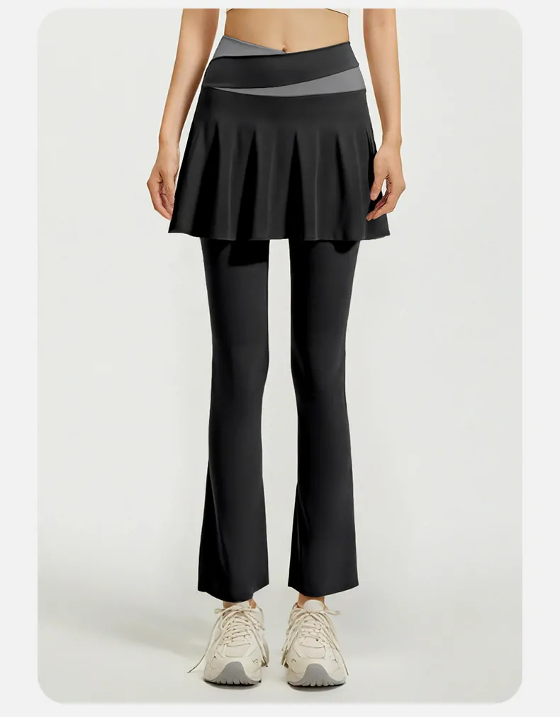 Color Block 2-in-1 Flared Leggings – High Waisted Sculpting Skort with Tummy Control for Yoga & Active Wear - 图片 8
