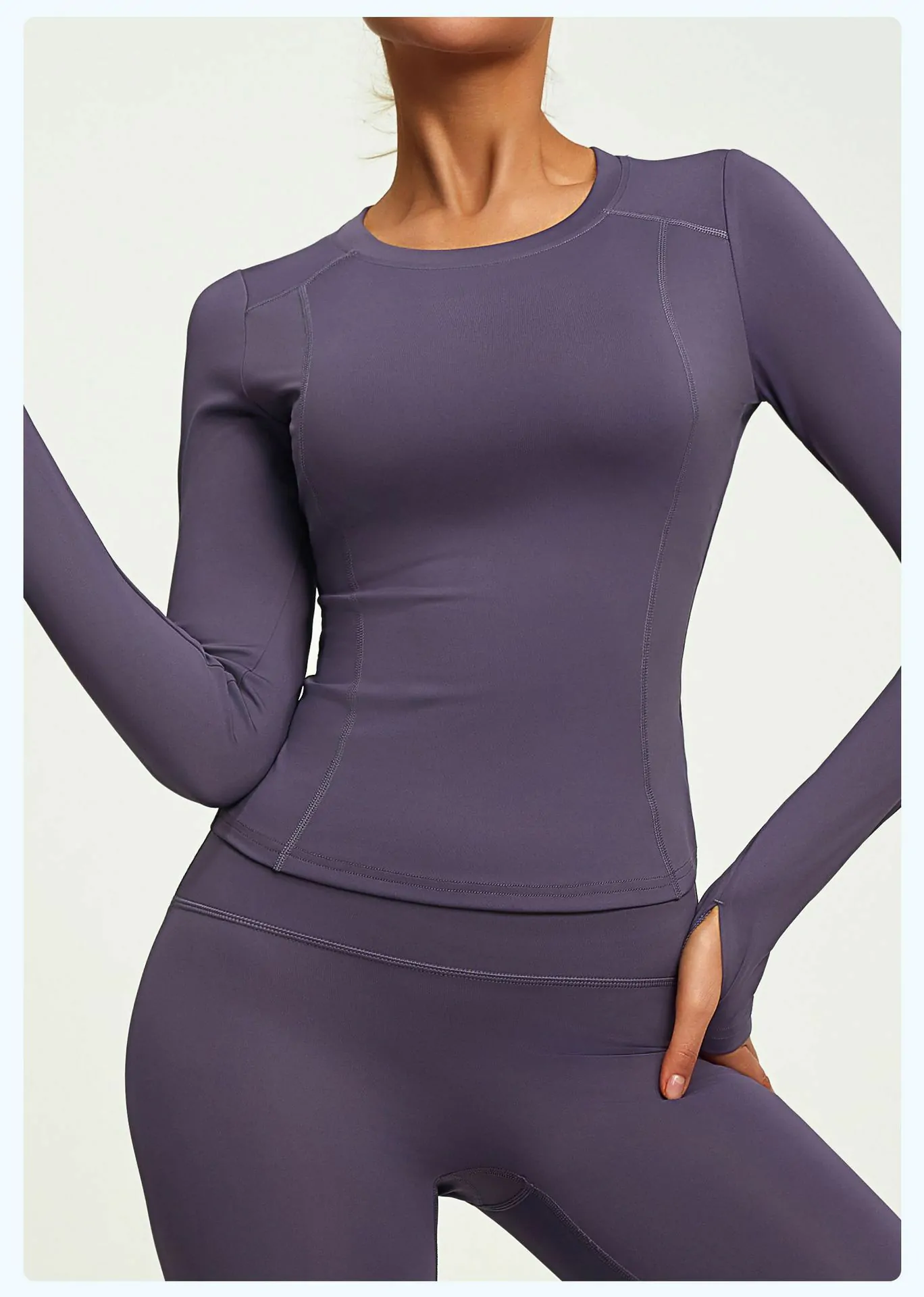 Slim-Fit Long Sleeve Workout Top – Solid Color Moisture-Wicking for Yoga, Running & Gym - 图片 6