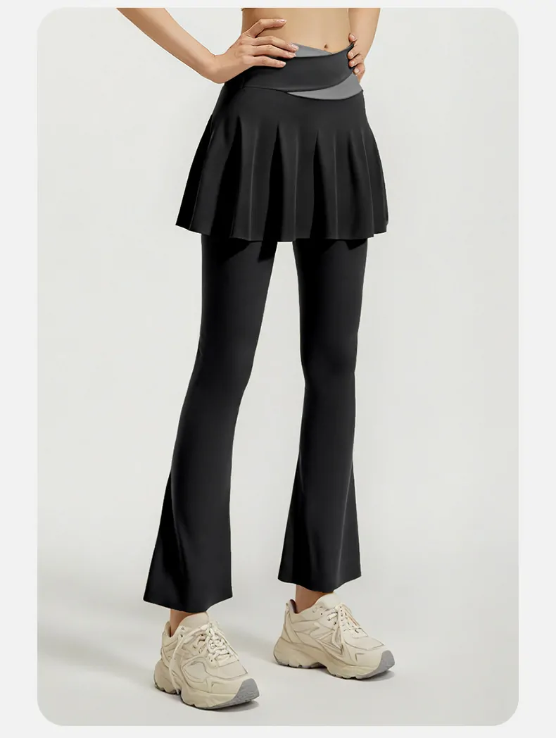 Color Block 2-in-1 Flared Leggings – High Waisted Sculpting Skort with Tummy Control for Yoga & Active Wear - 图片 9