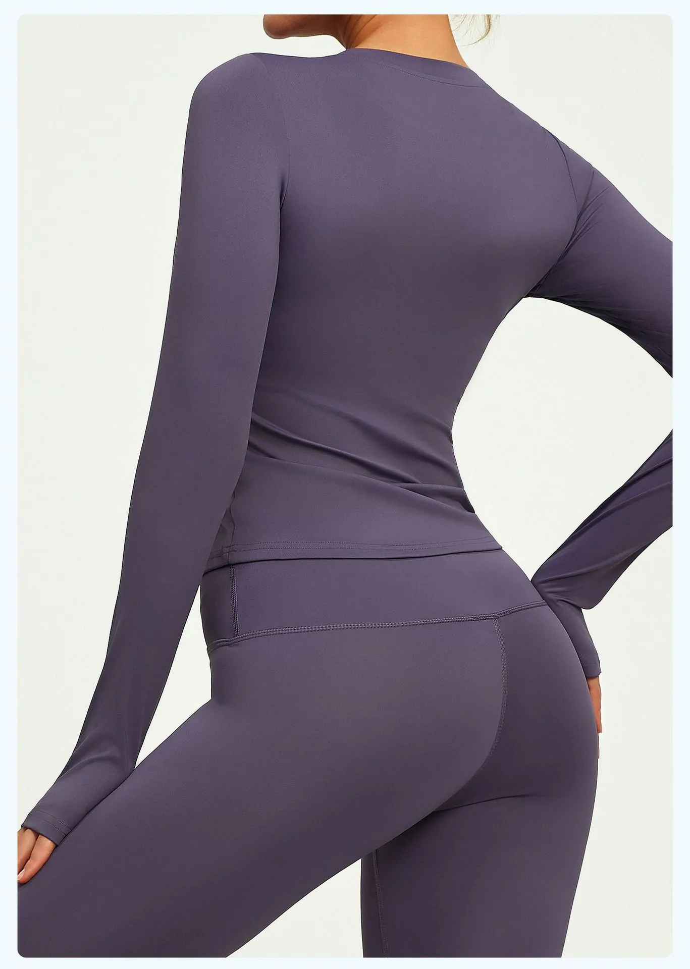 Slim-Fit Long Sleeve Workout Top – Solid Color Moisture-Wicking for Yoga, Running & Gym - 图片 7