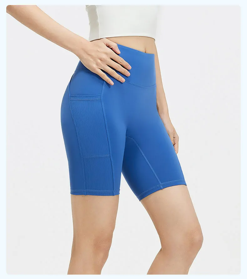 Striped High Waisted Yoga Shorts - 5-Inch Booty Lifting with Side Pockets for Dynamic Training - 图片 2