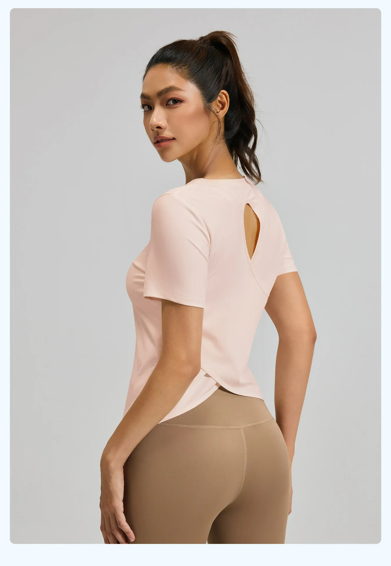 Open-Back Cross-Strap Workout Tee - Sculpted Back Design with Breathable Cotton for Yoga & Gym - 图片 7