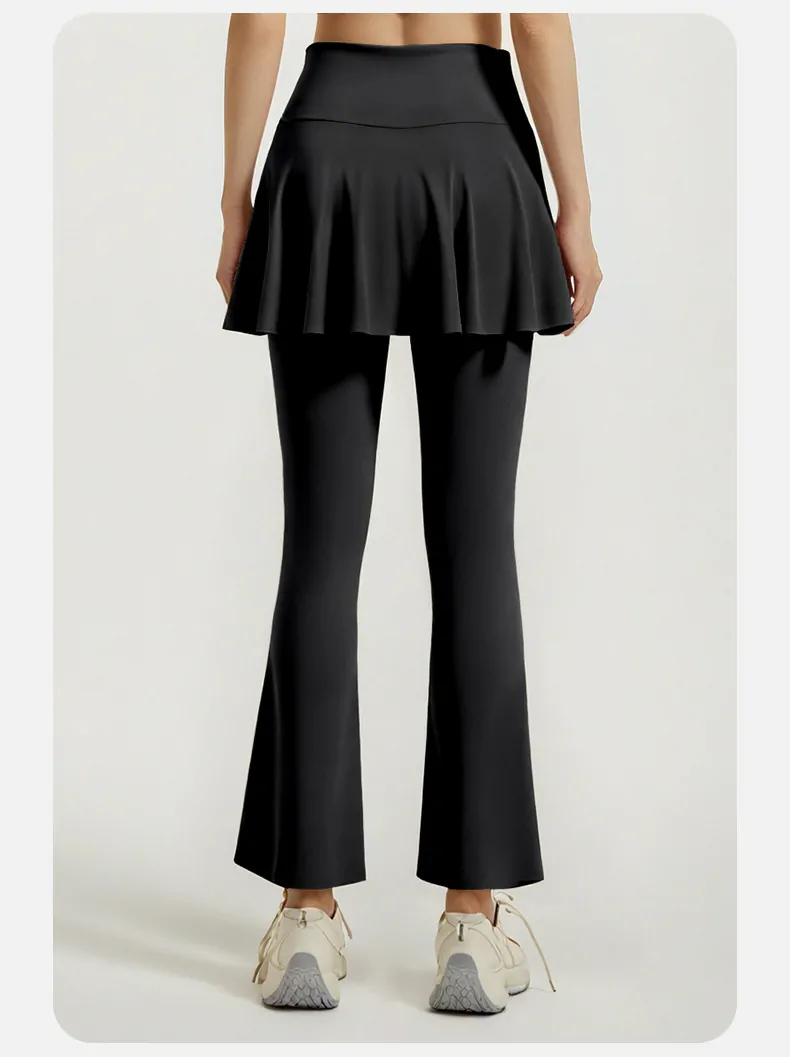 Color Block 2-in-1 Flared Leggings – High Waisted Sculpting Skort with Tummy Control for Yoga & Active Wear - 图片 10