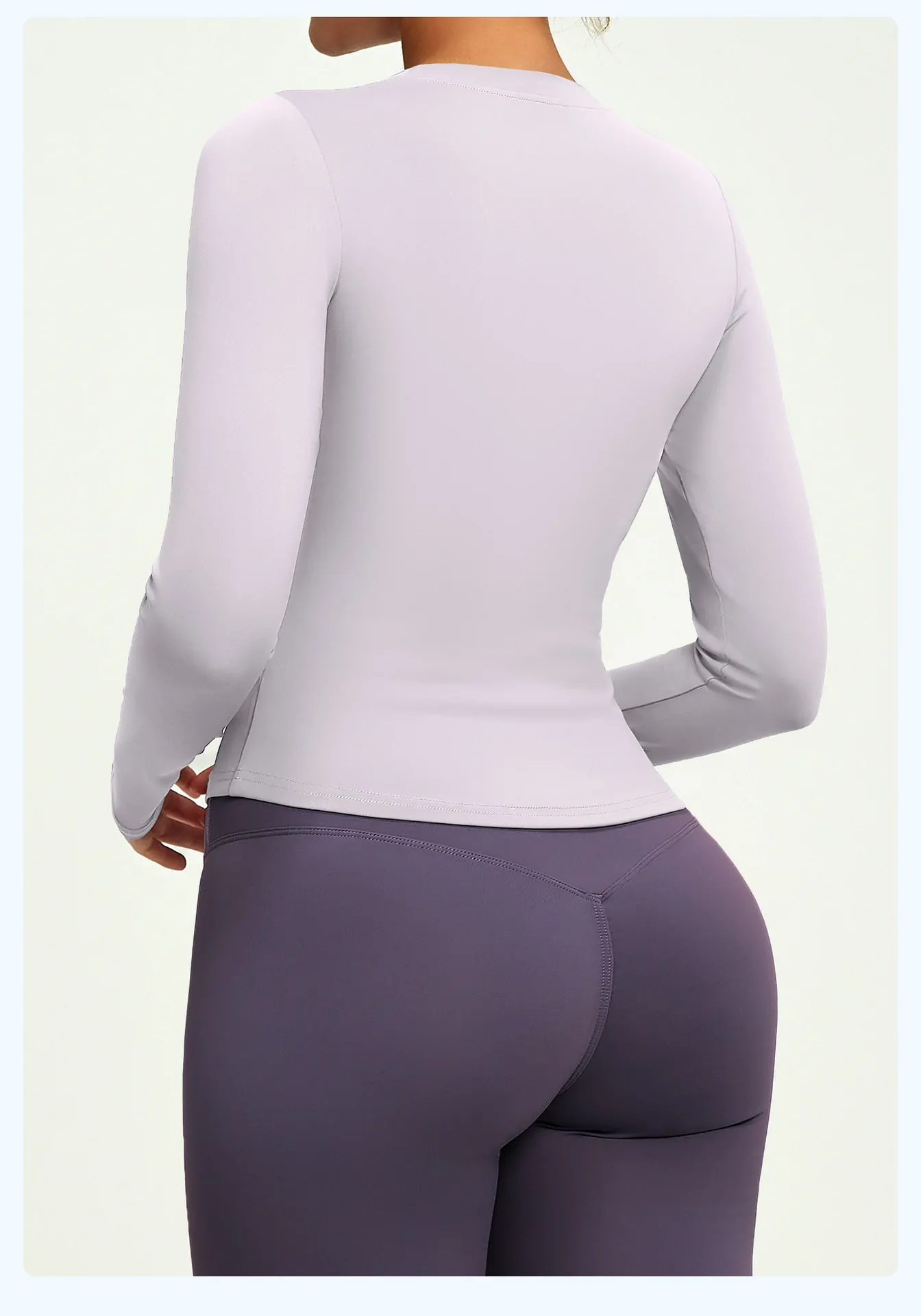 Slim-Fit Long Sleeve Workout Top – Solid Color Moisture-Wicking for Yoga, Running & Gym - 图片 8