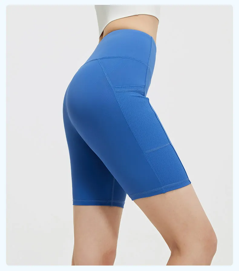 Striped High Waisted Yoga Shorts - 5-Inch Booty Lifting with Side Pockets for Dynamic Training - 图片 3