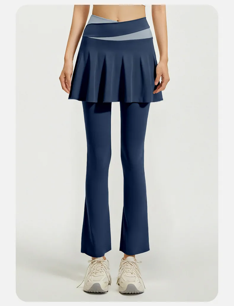 Color Block 2-in-1 Flared Leggings – High Waisted Sculpting Skort with Tummy Control for Yoga & Active Wear - 图片 11