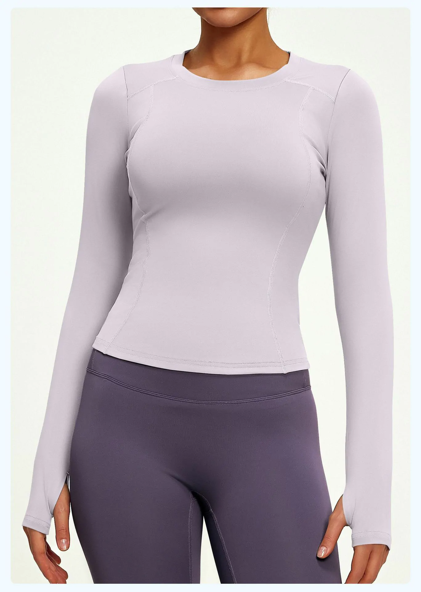 Slim-Fit Long Sleeve Workout Top – Solid Color Moisture-Wicking for Yoga, Running & Gym - 图片 9