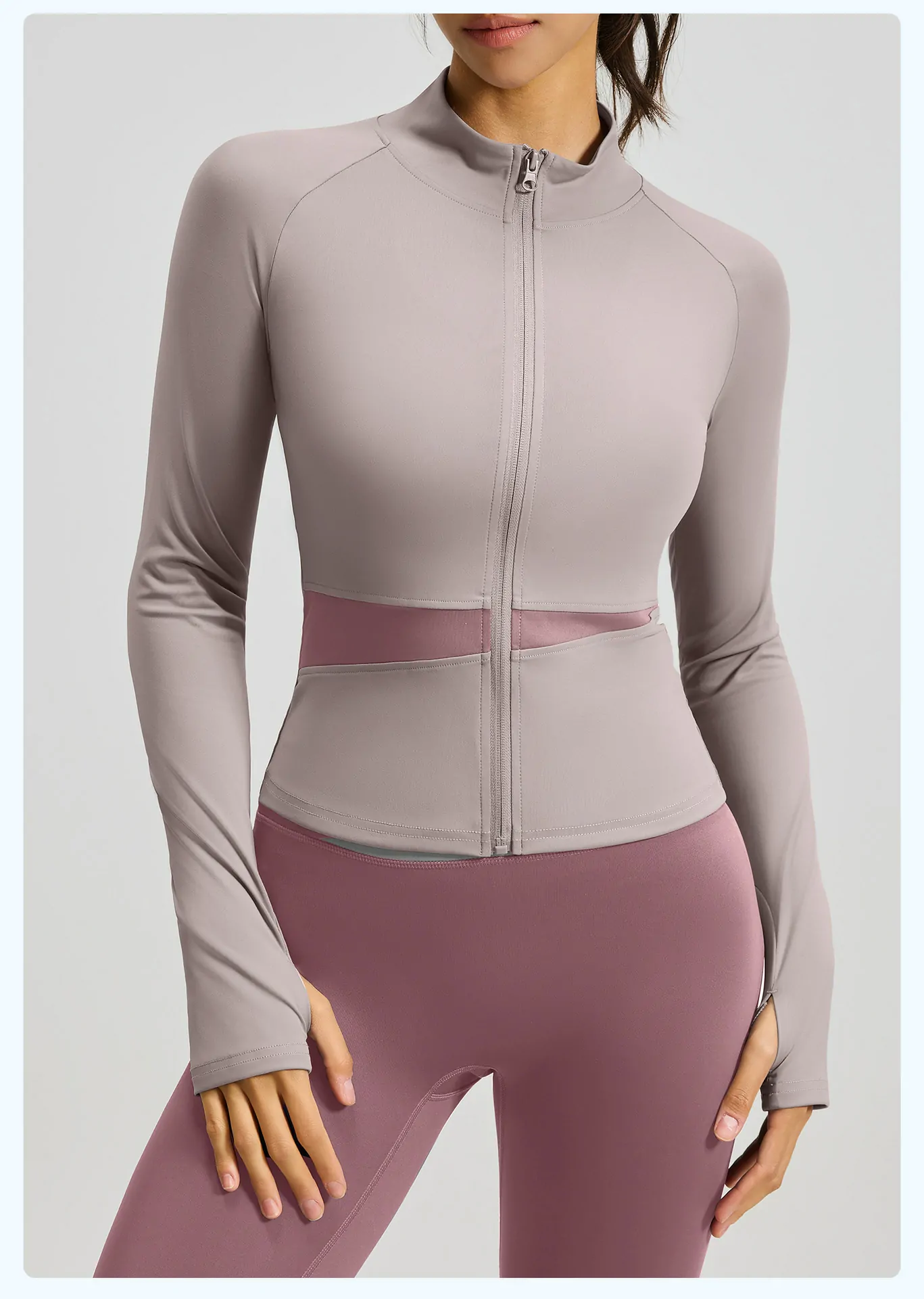 Color Block Yoga Jacket - Breathable Slim-Fit Cover with Naked Feel for Studio & Lounge - 图片 10