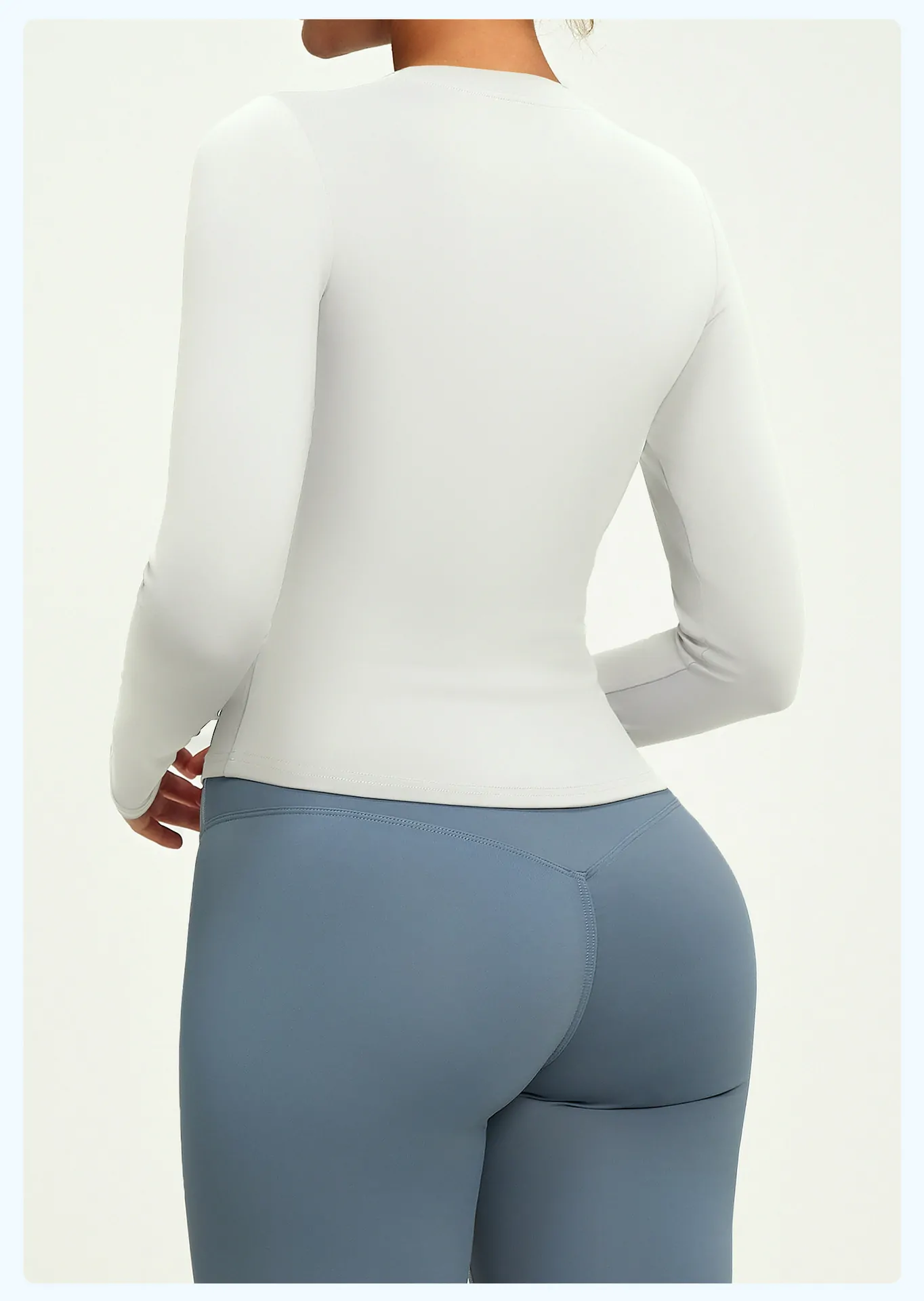 Slim-Fit Long Sleeve Workout Top – Solid Color Moisture-Wicking for Yoga, Running & Gym - 图片 10