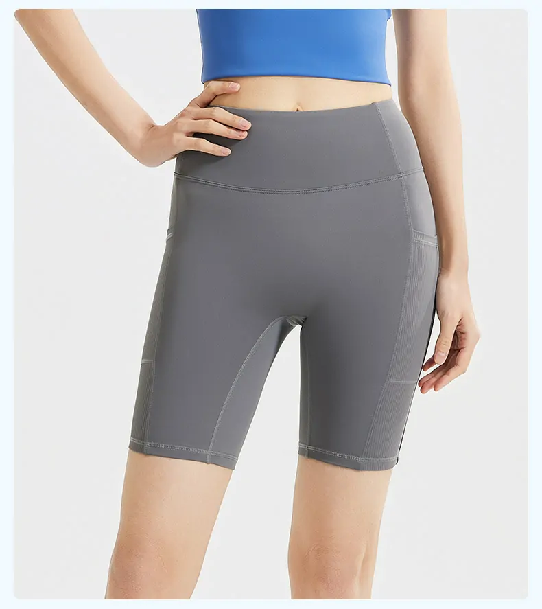 Striped High Waisted Yoga Shorts - 5-Inch Booty Lifting with Side Pockets for Dynamic Training - 图片 5