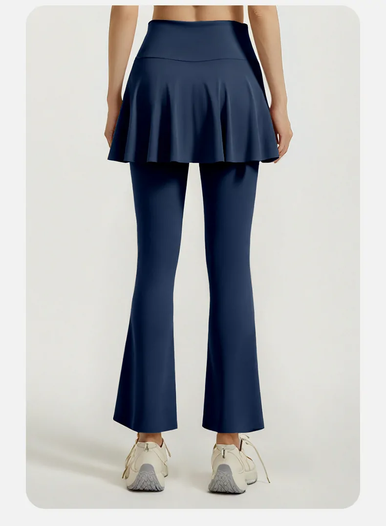 Color Block 2-in-1 Flared Leggings – High Waisted Sculpting Skort with Tummy Control for Yoga & Active Wear - 图片 13