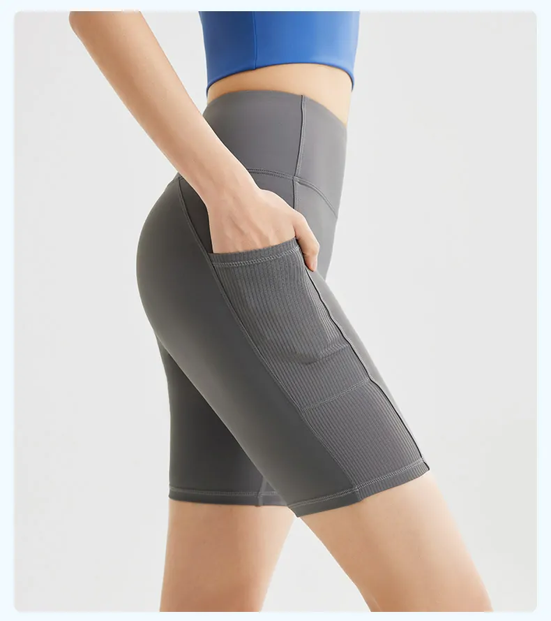 Striped High Waisted Yoga Shorts - 5-Inch Booty Lifting with Side Pockets for Dynamic Training - 图片 6