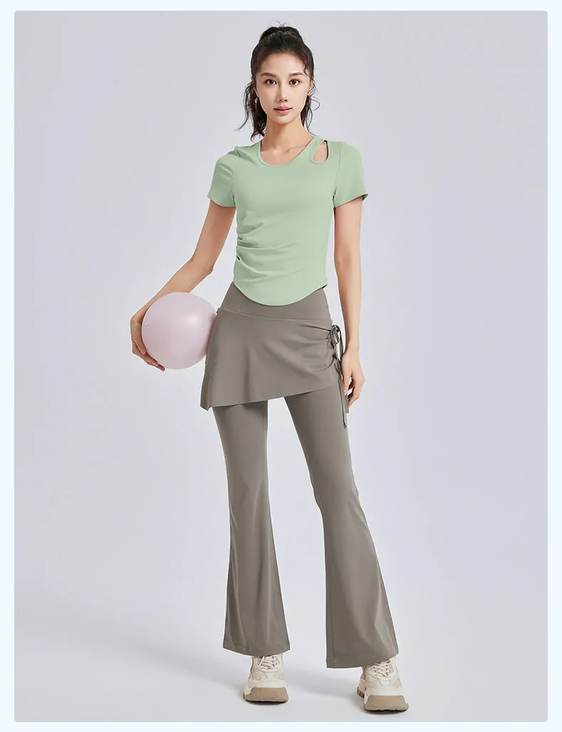 Cut-Out Detail Yoga Top - Slim-Fit Breathable Short Sleeve for Pilates & Dynamic Training - 图片 5