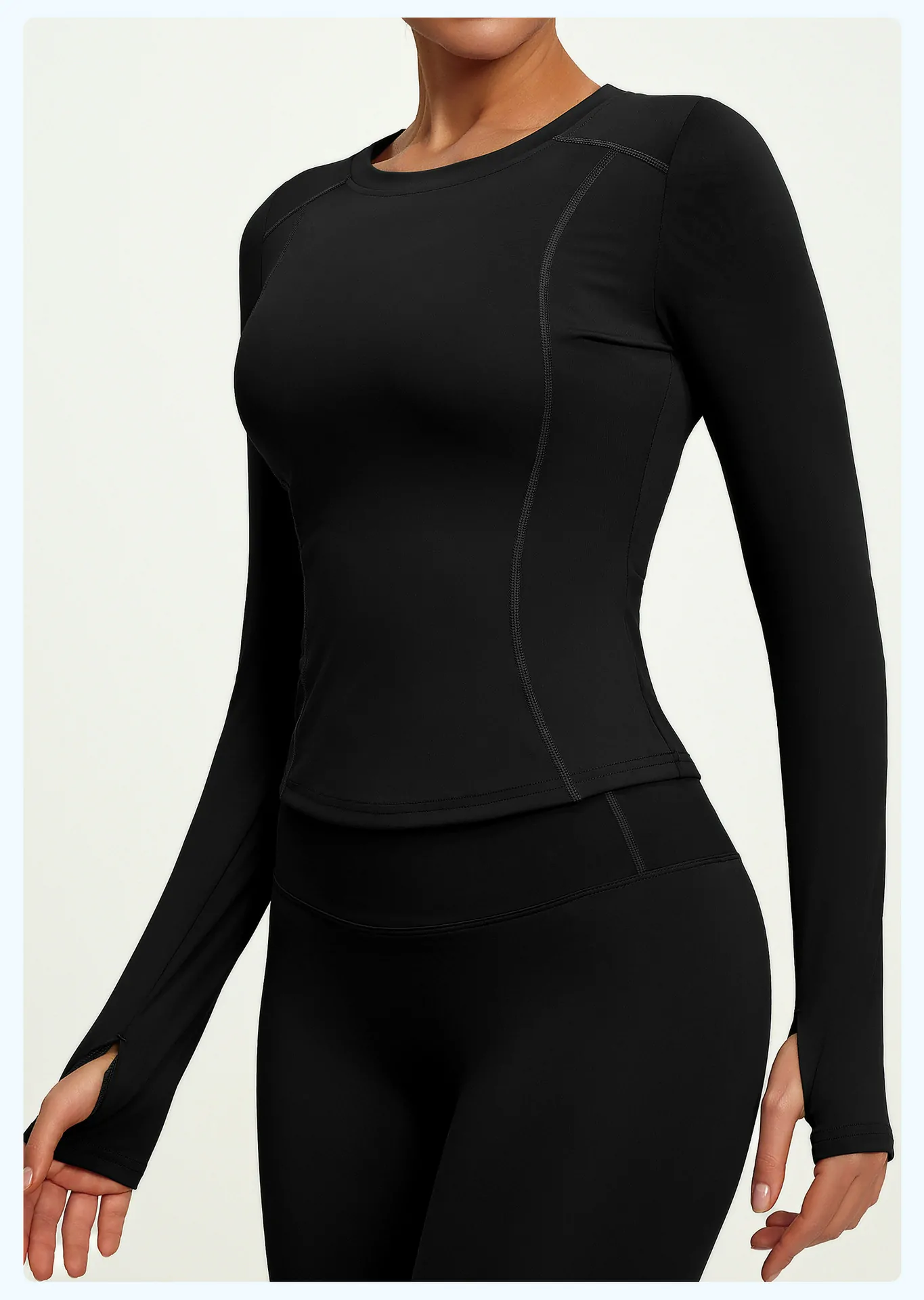Slim-Fit Long Sleeve Workout Top – Solid Color Moisture-Wicking for Yoga, Running & Gym - 图片 12