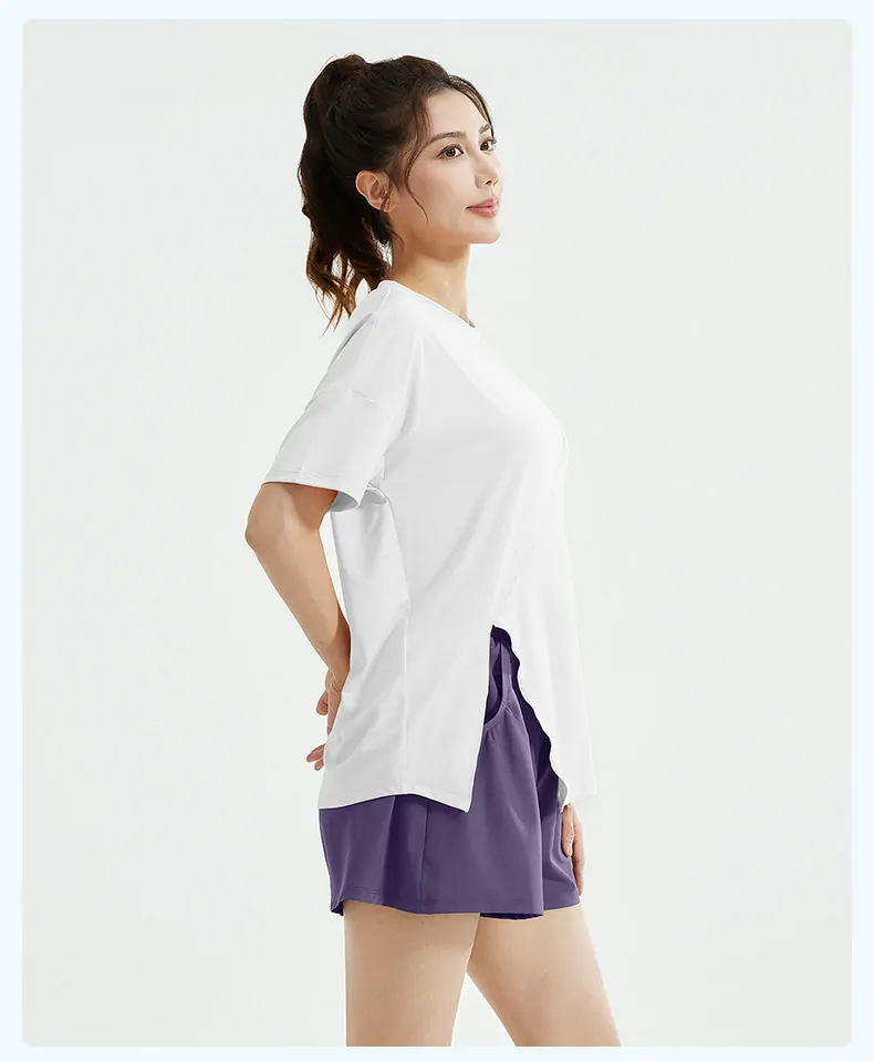 2-in-1 Oversized Cover-Up Set – Side-Slit Tee & No-Sheer Shorts for Running & Casual Training - 图片 7