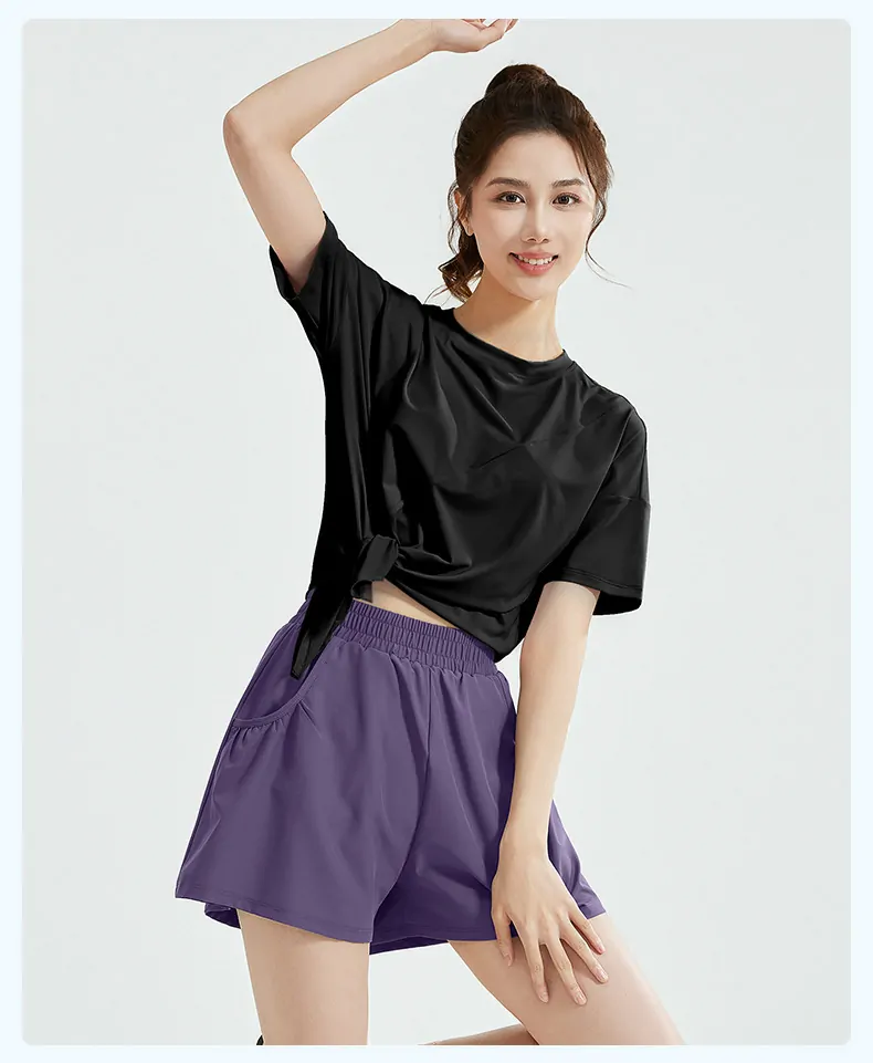 2-in-1 Oversized Cover-Up Set – Side-Slit Tee & No-Sheer Shorts for Running & Casual Training - 图片 8