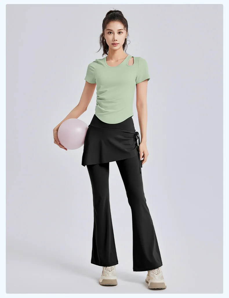 Cut-Out Detail Yoga Top - Slim-Fit Breathable Short Sleeve for Pilates & Dynamic Training - 图片 7