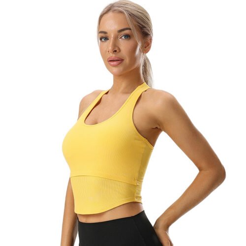a bright yellow sleeveless sports bra