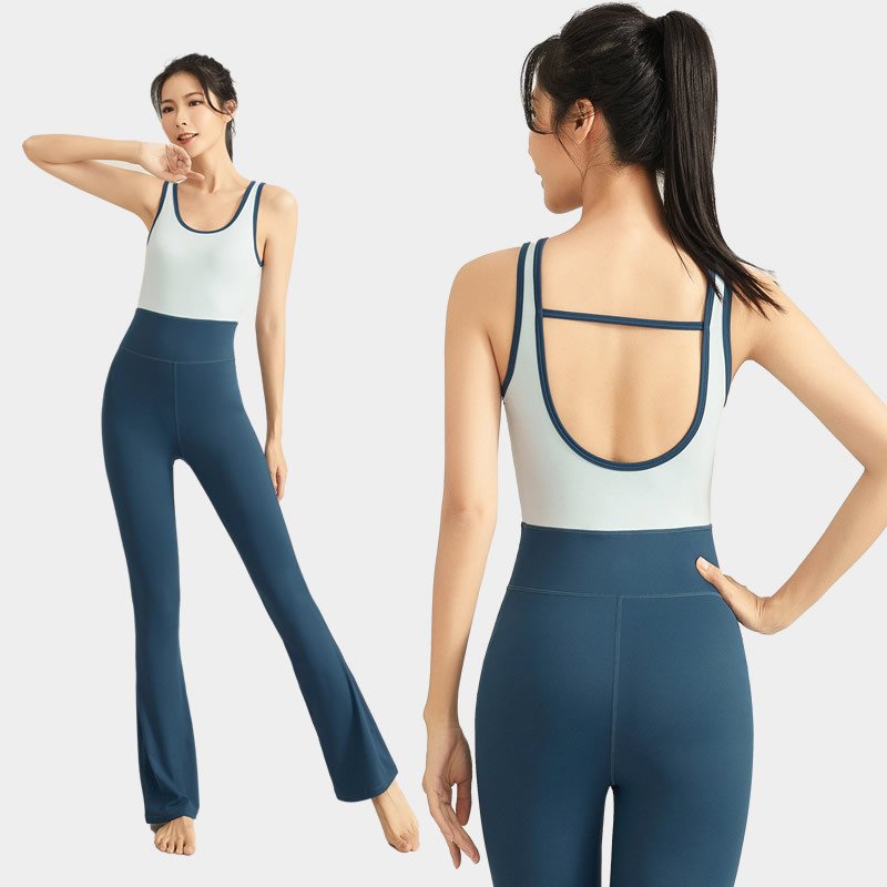 Flared Yoga Pants One Piece Set for Women - High Waist Workout Jumpsuit, Pilates & Dance Training Outfit - 图片 8