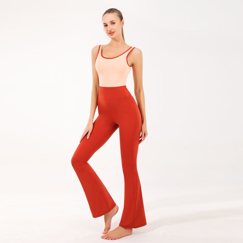 Flared Yoga Pants One Piece Set for Women - High Waist Workout Jumpsuit, Pilates & Dance Training Outfit - 图片 2
