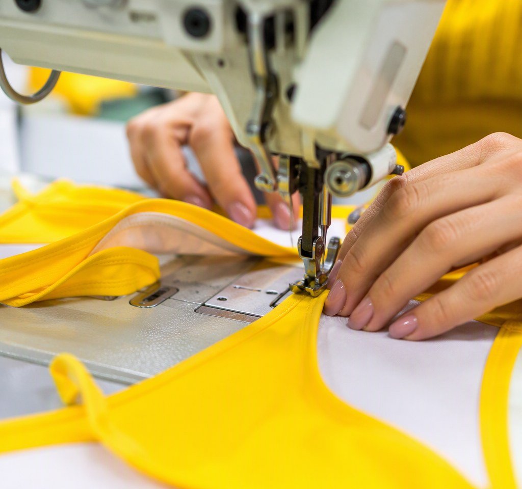 Sewing swimwear fabric in our own factory